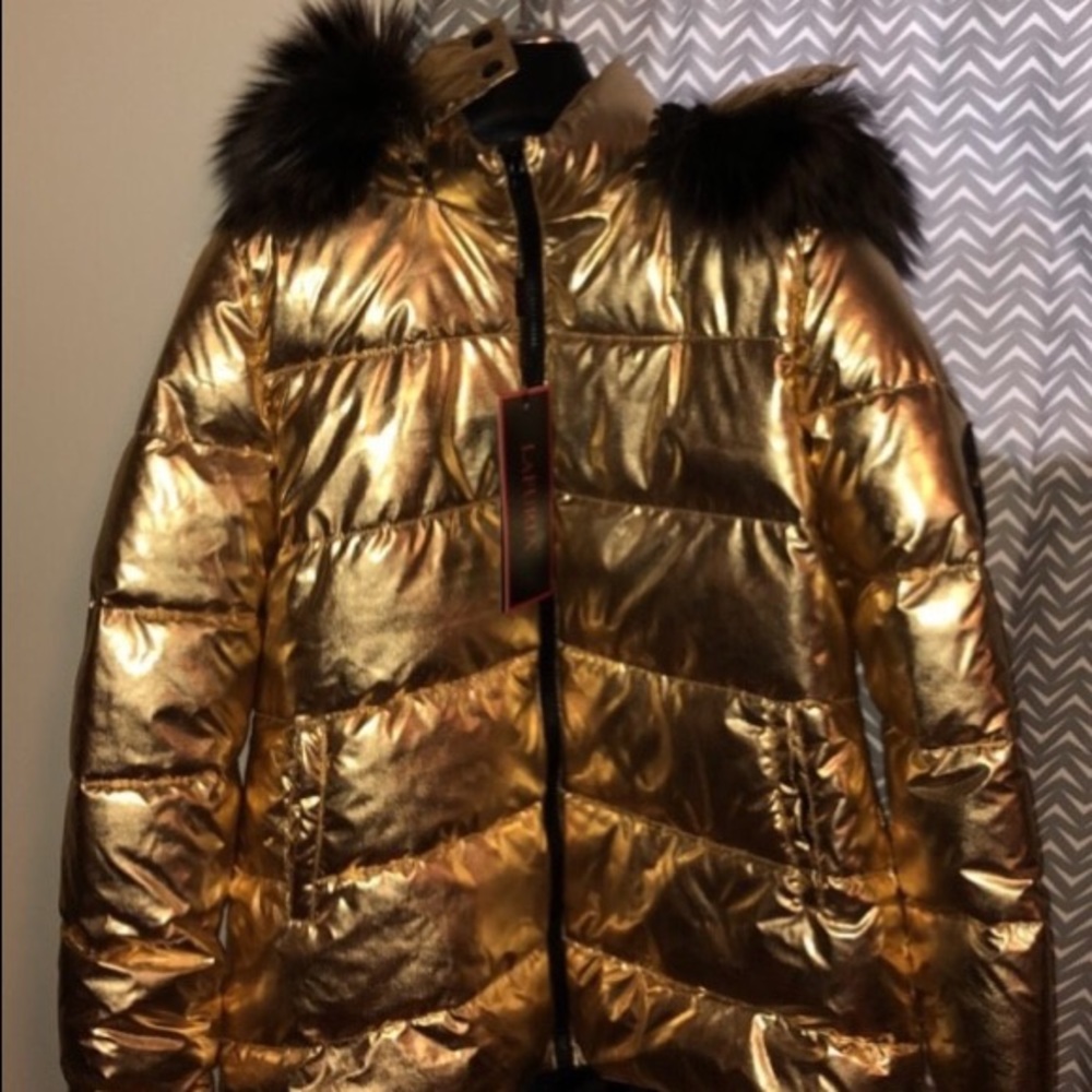 LaFURIA Gold Down Fur Jacket W/ Fox Fur